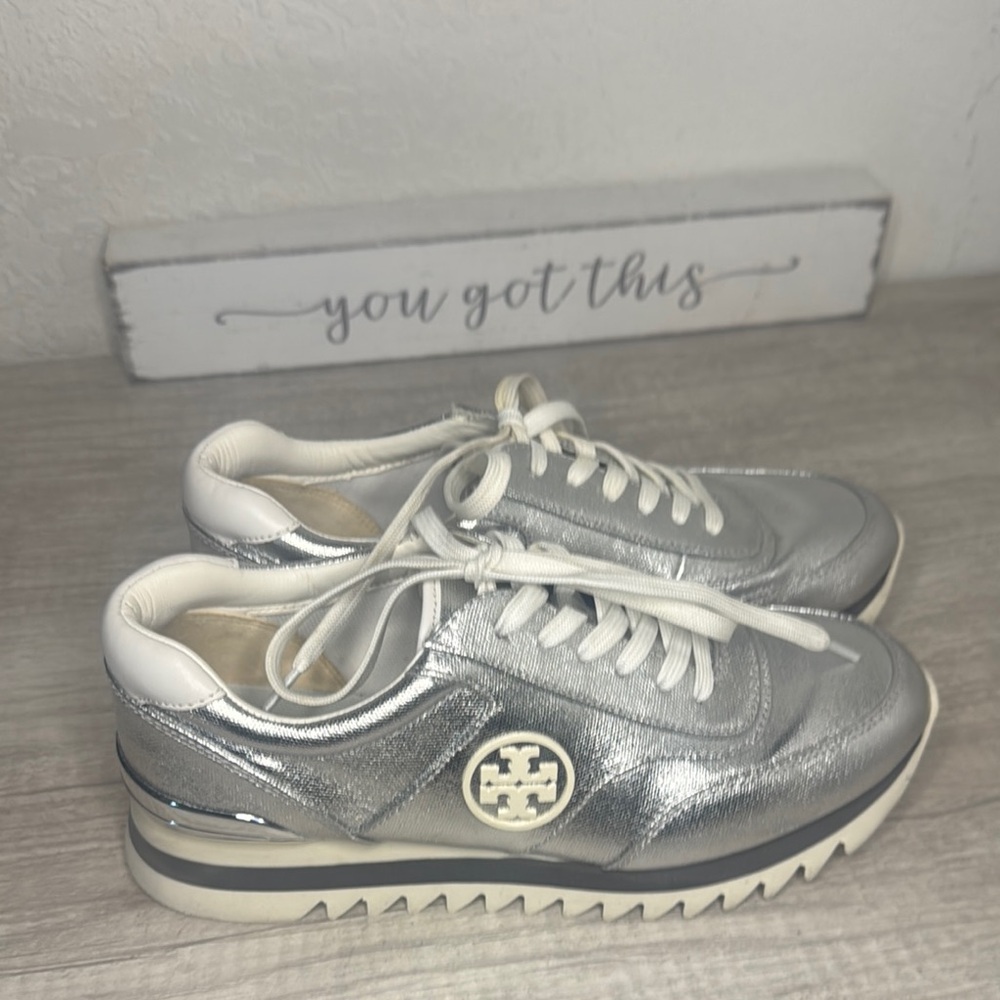 Tory Burch Metallic Silver Women's Sneakers